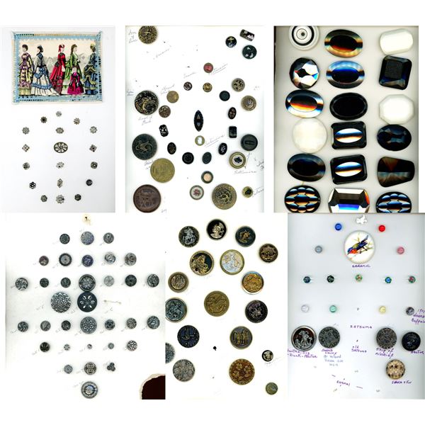 6 Cards of assorted material buttons