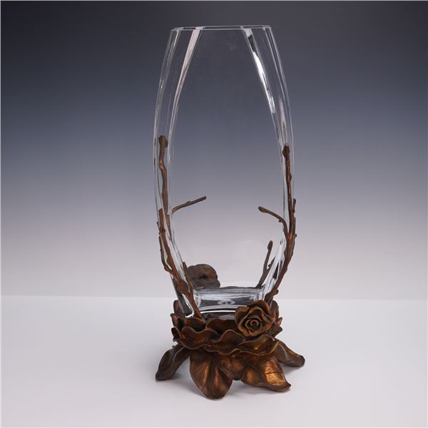 Castilian Poland Glass Vase With Ornate Bronze-Tone Base