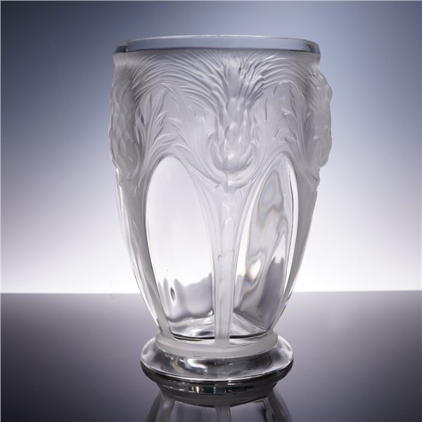 Verlys France Frosted Crystal Vase Clear Relief Thistle