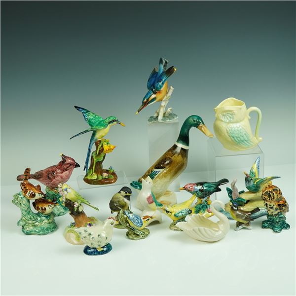 17pc Hand-Painted Bird Porcelain and Pottery Figures