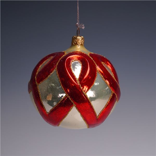 AmFAR Red Ribbons Glass Ornament with Box 1998