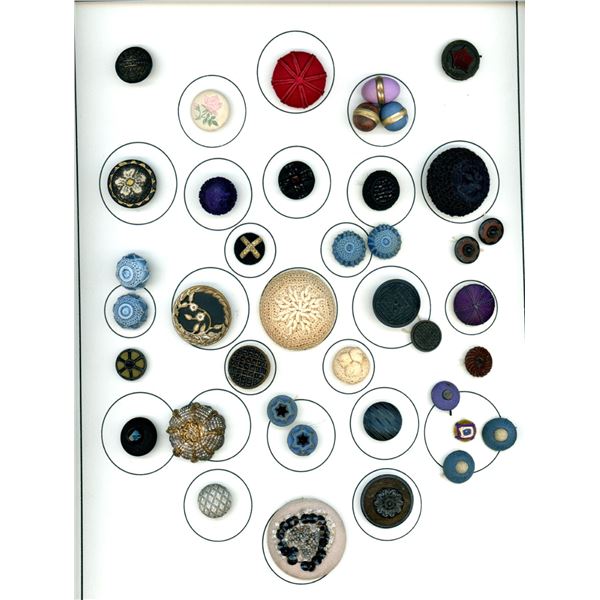A card of assorted fabric buttons