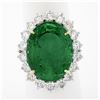 Image 1 : QUALITY Platinum 18k Gold 17.34 ctw AGL Large Oval Emerald & Diamond Halo Ring