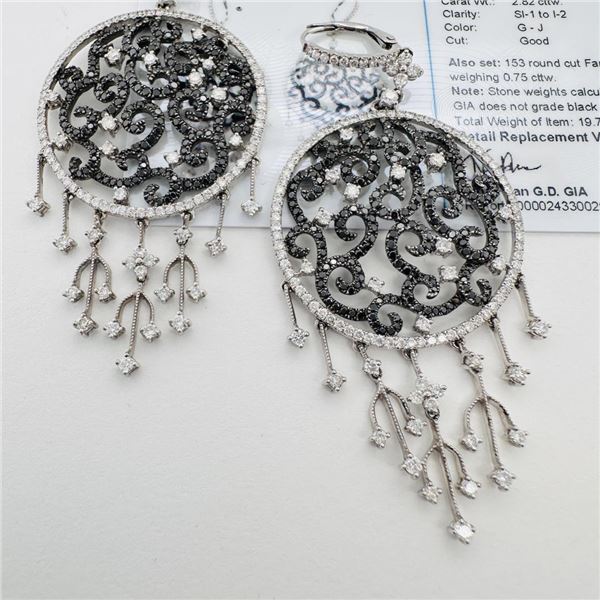 3.57 ctw Diamond 18K White Gold Dangle Earrings