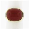 Vintage 18K Yellow Gold FINE GIA Cabochon Orangy Red Coral Baguette Diamond Ring