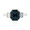 Image 5 : Platinum GIA Octagonal Greenish Blue NO HEAT Sapphire & Diamond 3 Stone Ring