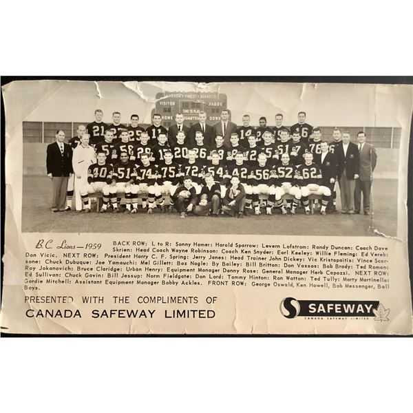 1959 CFL B.C. LIONS 5"x8" TEAM PHOTO