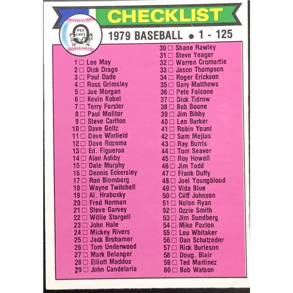 1979 O-PEE-CHEE CHECKLIST