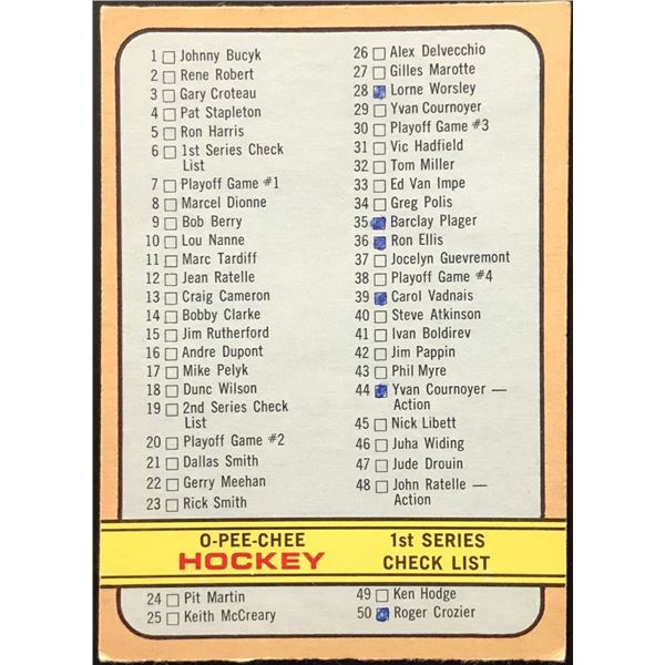 1972-73 O-PEE-CHEE 1st SERIES CHECKLIST