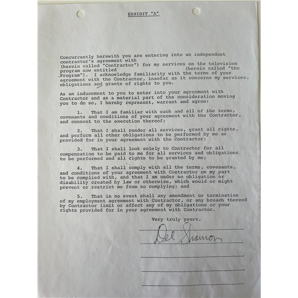 Del Shannon signed contract