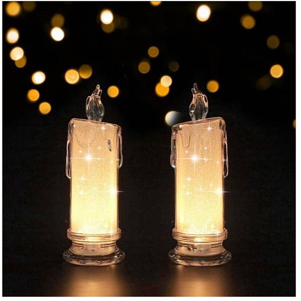 Lukinuo Shadow LED Flameless Candle 2pcs Battery Operated LED Pillar Candles Crystal LED Candle Ligh