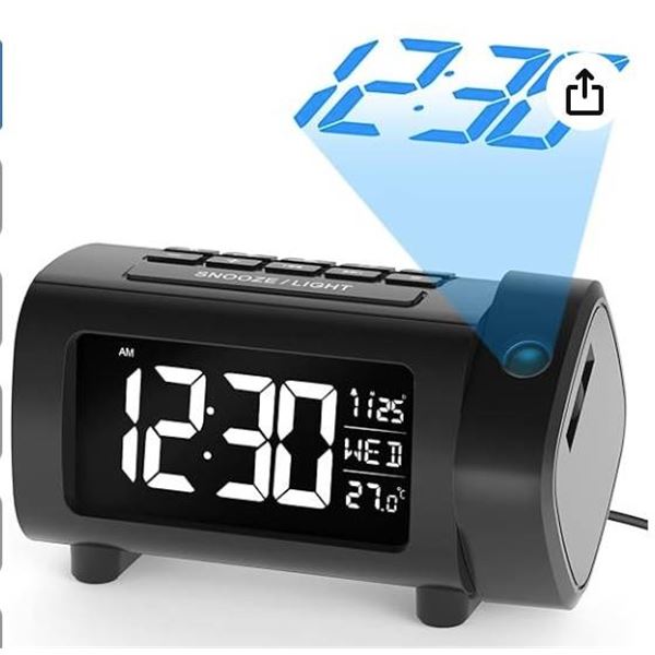 Liorque Projection Alarm Clock With LCD Display And Adjustable Projection