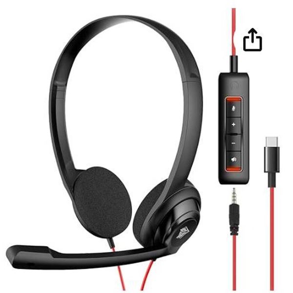 Nubwo HW02 Computer Headset with Red Cable and Built-In Microphone