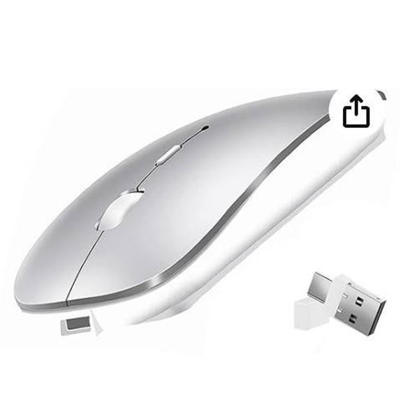 Silver Bluetooth 5.2 Wireless Rechargeable Mouse with USB Receiver