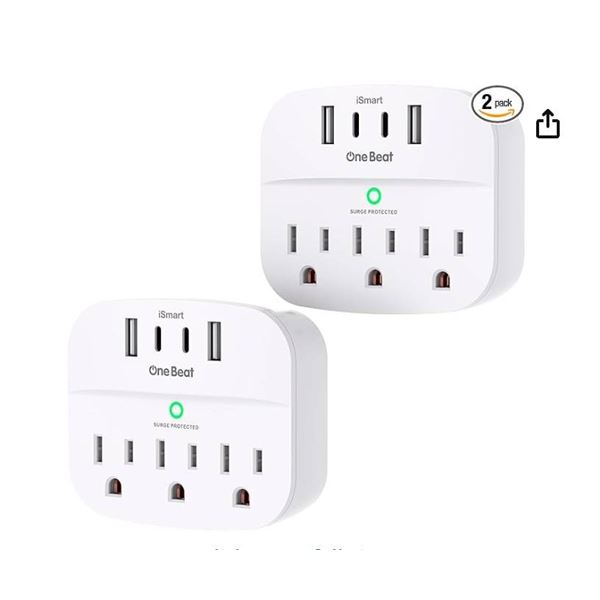 One Beat Outlet Extender with Surge Protection, 2-Pack