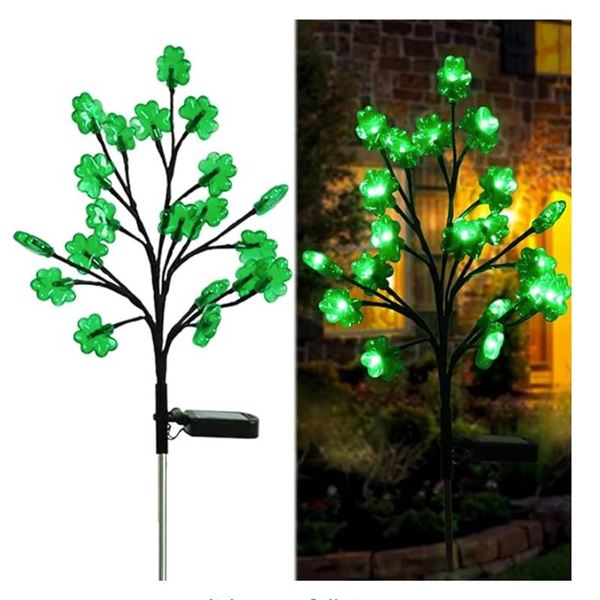 2 Packs Solar St Patricks Day Decorations Shamrock Stake Lights, Waterproof Outdoor