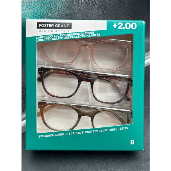 Foster Grant Design Optics +2.00 Limited Collection Reading Glasses Set of 3