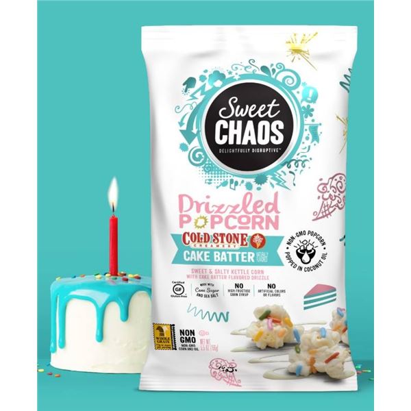 Sweet Chaos Cold Stone Cake Batter Drizzled Popcorn, 8 x 42g Bags