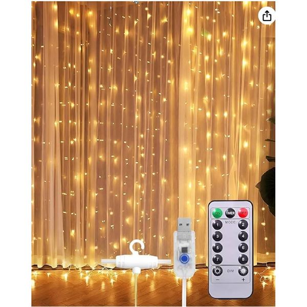 Hanging Window Curtain Lights Copper Wire String Lights 300 LED 8 Modes USB Powered Fairy Lights wit