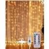 Image 1 : Hanging Window Curtain Lights Copper Wire String Lights 300 LED 8 Modes USB Powered Fairy Lights wit