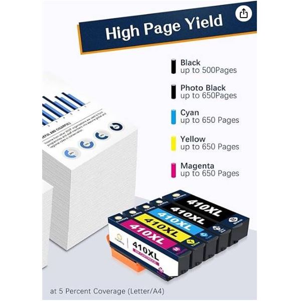 ColorKingdom 410XL Ink Cartridge Set with Black and Color Cartridges