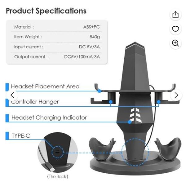 VR Stand for Headset and Controllers with LED Holder