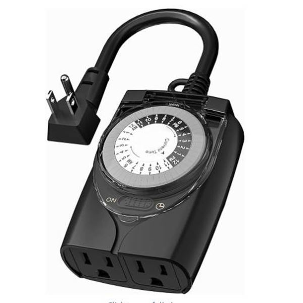 Bestten 15A 24-Hour Mechanical 2-Outlet Outdoor Timer With 6-Inch Heavy Duty Power Cord