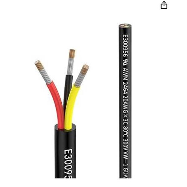 Matugajp 20awg 0.5mmÂ² Electrical Wire 3 Core Extension Cable 20 feet UL2464 DC 5V/12V/24V/300V 20 G