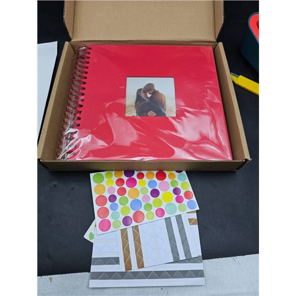 Red Spiral-Bound Scrapbook Album with Accessories