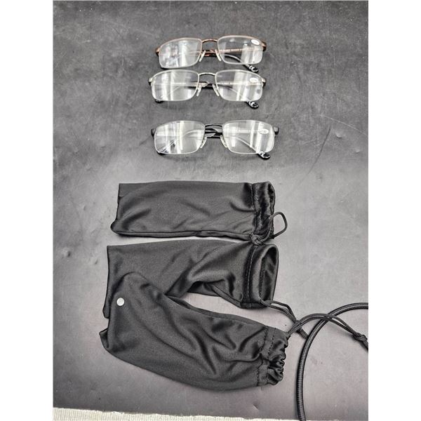 3 Pairs of Eyeglasses with Storage Pouches â€“ +1.50