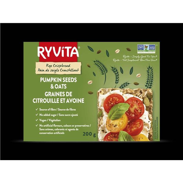 Ryvita Pumpkin Seeds and Oats Crispbread, 10 x 200g