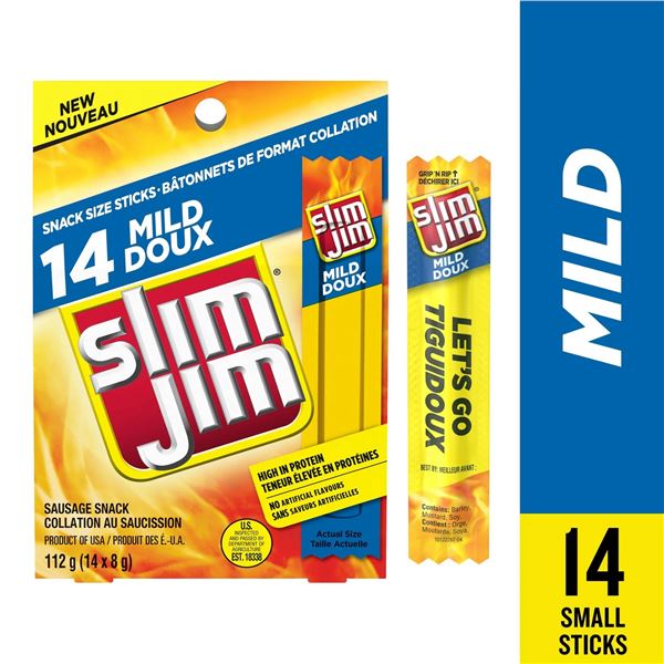 Slim Jim 14 Mild Doux Snack-Size Sticks – 6 Packs of 112 g Each