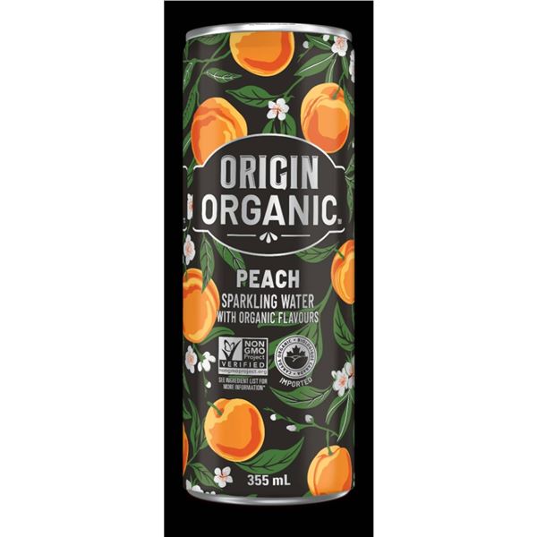 Origin Organic Peach Sparkling Water 6 x 355ml Cans