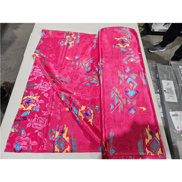 Pink and Multicolored Patterned Fabric with Geometric and Floral Designs