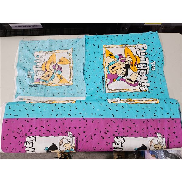 The Flintstones Themed Cotton Fabric Panels with Cartoon Illustrations