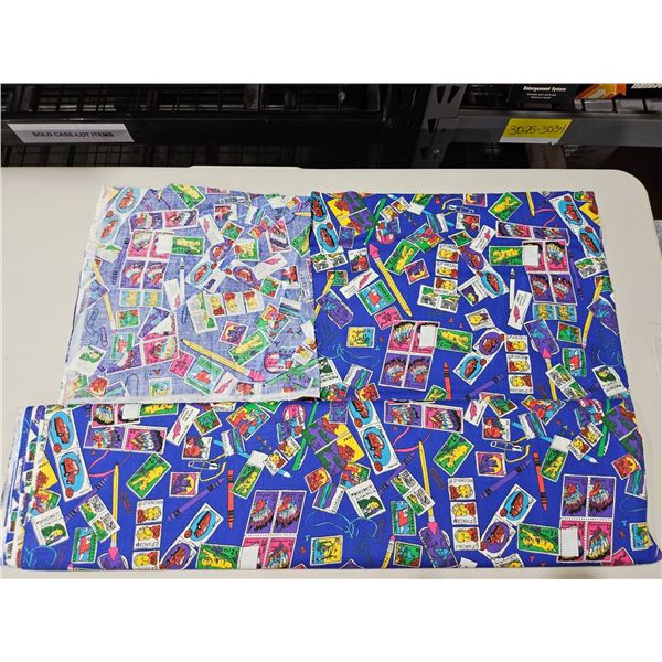 Colorful Fabric Sheet With Stamp-Style Cartoon Designs