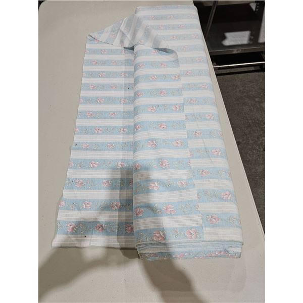Fabric Roll with Blue Stripes and Pink Floral Pattern