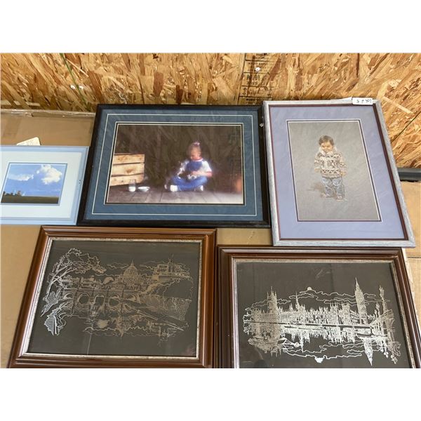 Framed Prints and Artwork Including Portraits and Architectural Sketches