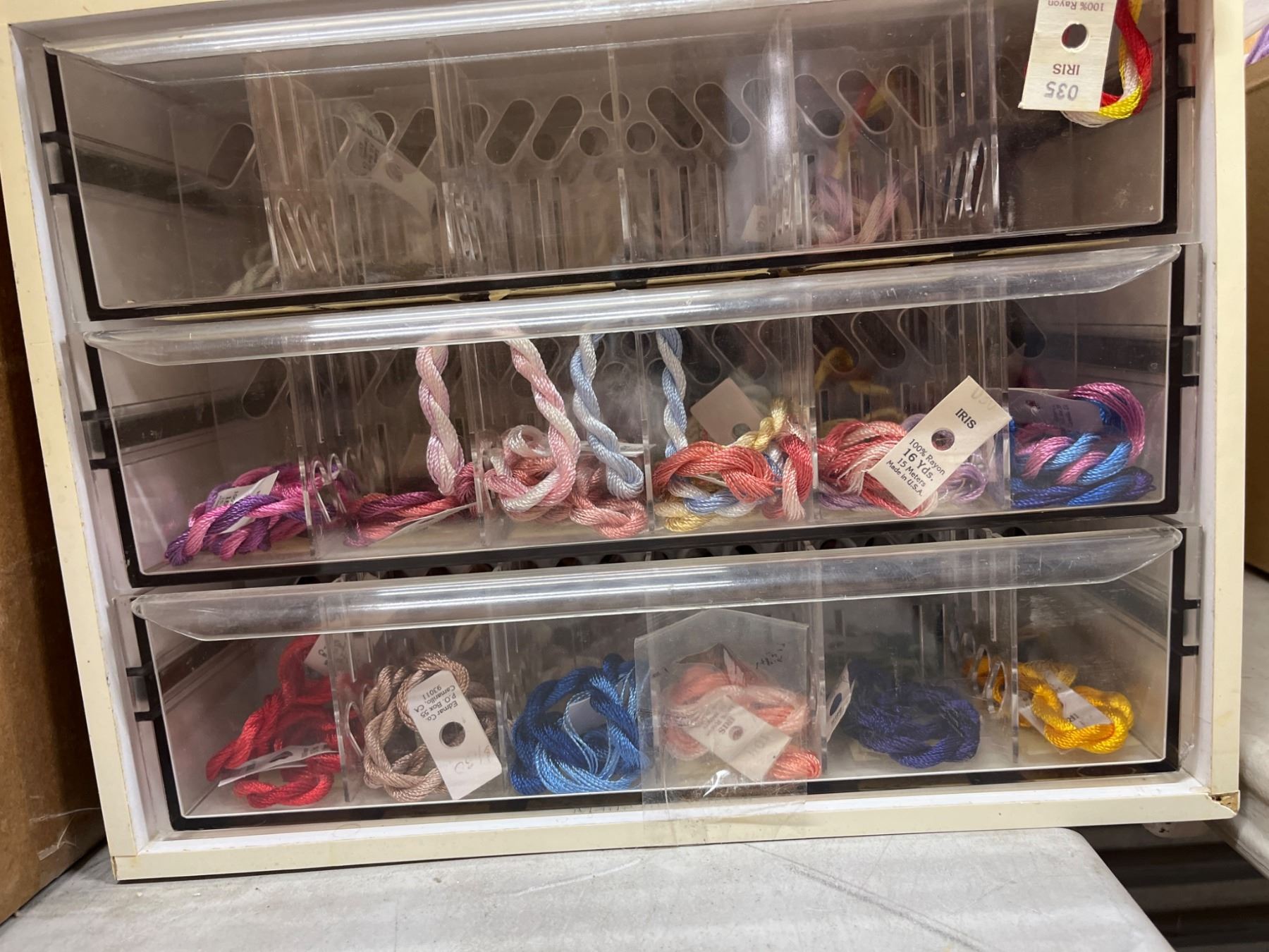 DMC Multi-Drawer Thread Storage Unit with Various Threads
