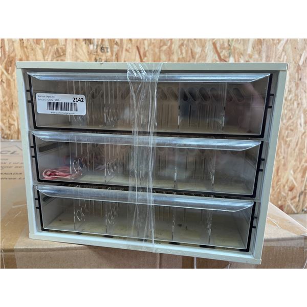 DMC Branded Storage Cabinet with Three Drawers and Dividers