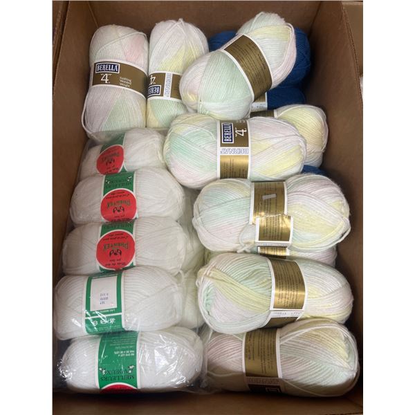 Yarn Skeins Including Bernat Satin, Red Heart, and Other Brands