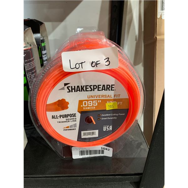 Lot of 3 Shakespeare Universal Fit 0.095 Inch Diameter Trimmer Lines, 125 Ft