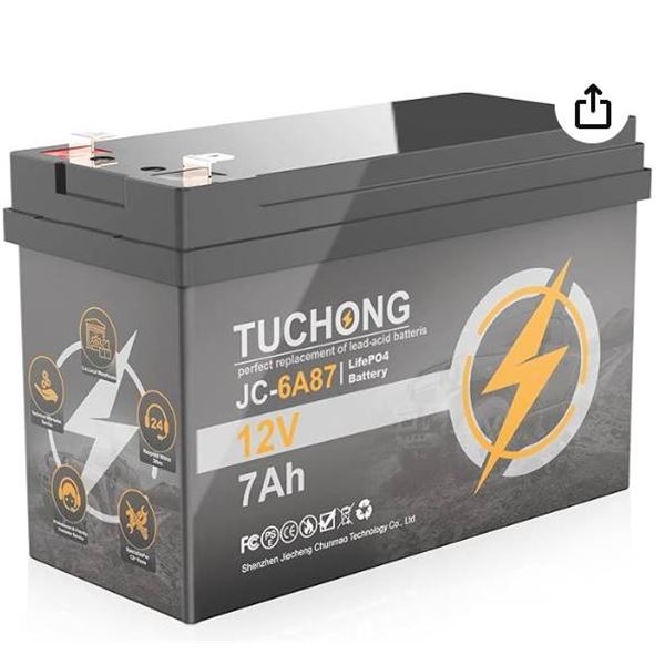 Lithium Battery, Upgrade 12V 7Ah LiFePO4 Battery, Up to 5000+ Cycle Times and 10-Year Lifetime, Rech