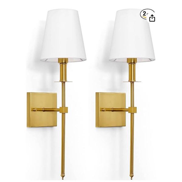 KARTOOSH Wall Sconces Set of 2, Hardwired Gold Sconces Wall Lighting, Dimmable Indoor Metal Slim Lig