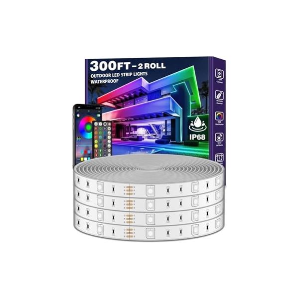 300FT Waterproof Outdoor LED Strip Lights, 2-Roll Set, IP68 Rating