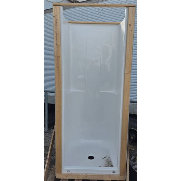 White Shower Stall Unit With Corner Shelves & Standard Drain Opening – 31″x31[x=#8