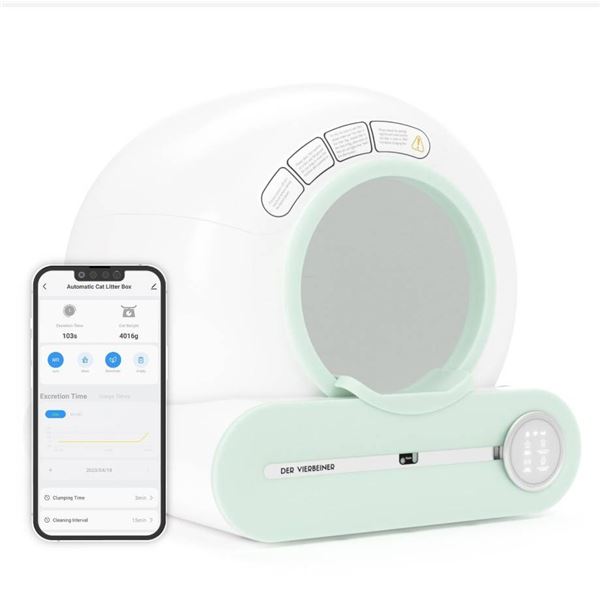 Automatic Cat Litter Box With App Control, Self-Cleaning, Green