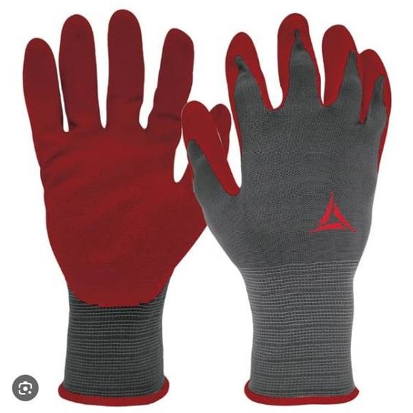 Hand Crew Foam Latex Coated Gloves, 7 Pairs, Size Large, Red/Black