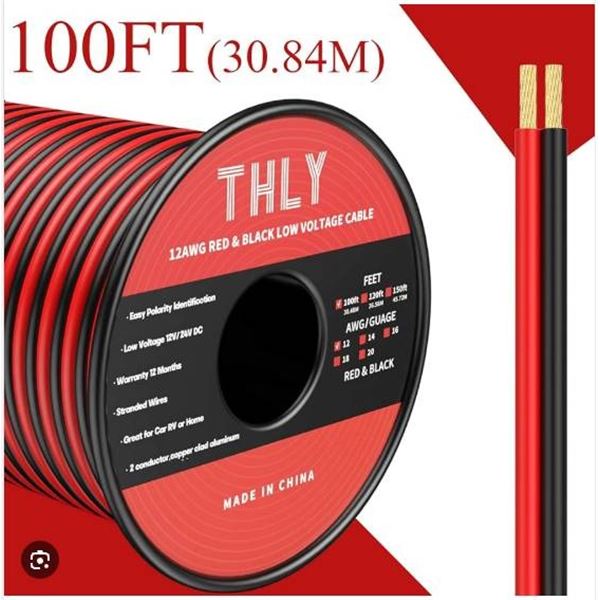 THLY 12AWG Red and Black Low Voltage Cable – 100ft Spool