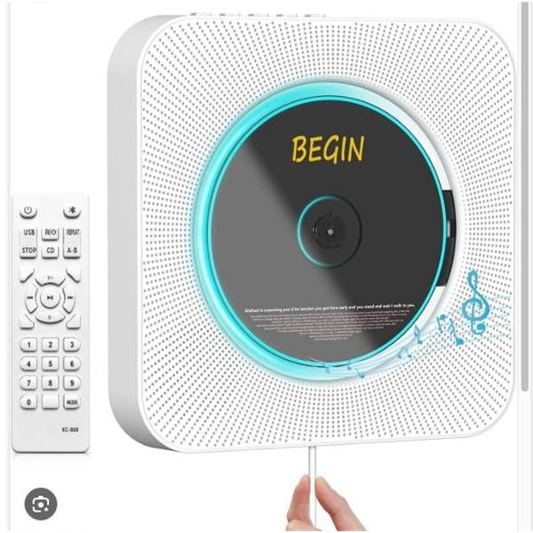 Portable Wall Mountable CD Player with AUX Input and Bluetooth Capability